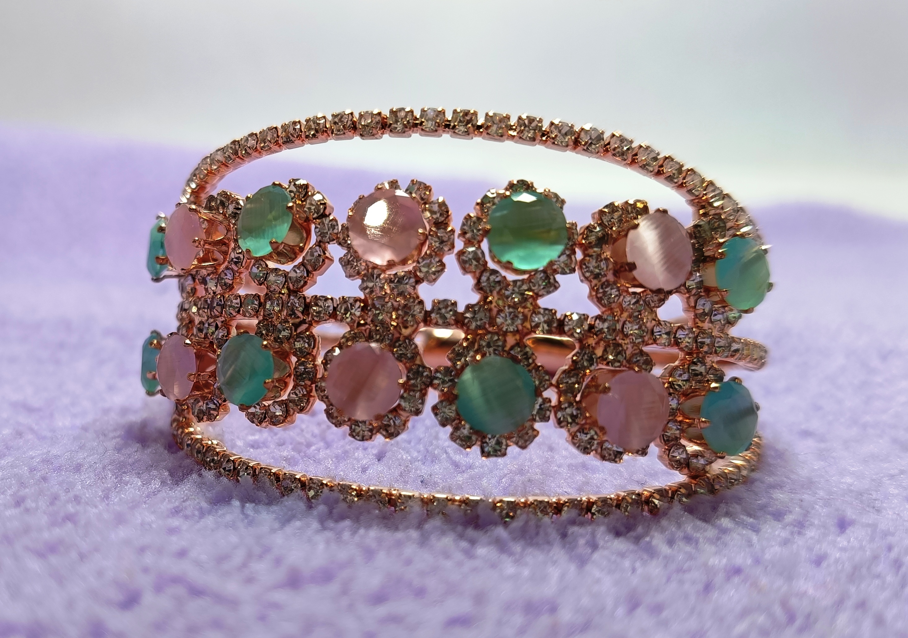 Rose Gold Finish Floral Stone Designer Bangle